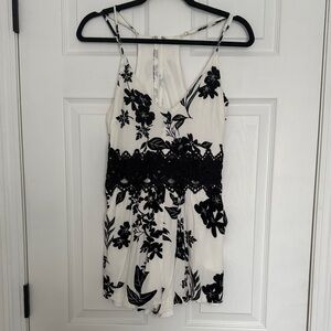 Lulu's Black and White Floral Jumpsuit